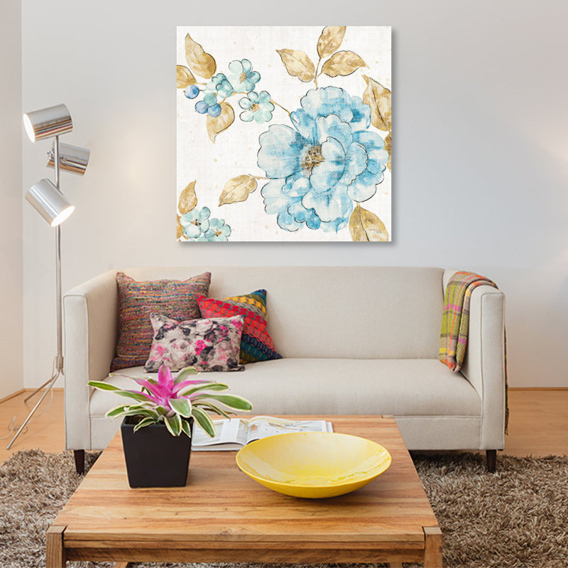 « blue fleur iii », reproduction d’impression sur toile tendue, H 12 po x l 12 po x P 1,5 po, Toile tendue, Pas de tapis