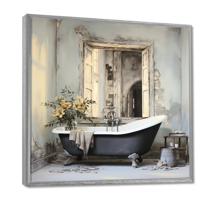 Bath, monochrome de Tranquillity III - Laundry, impression sur toile encadrée, H 24 po x l 24 po, Encadrement argenté