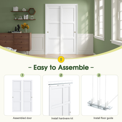 3-Panel Bypass Sliding Closet Doors With Installation Hardware Kit