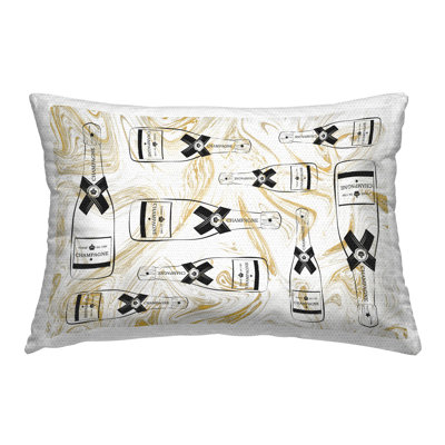 Gold Streaked Champagne Printed Outdoor Throw Pillow Design by Martina Pavlova