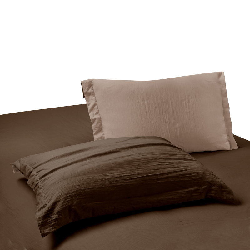 Twin/Twin XL Chocolate and Tan Reversible Microfiber Duvet Cover Set