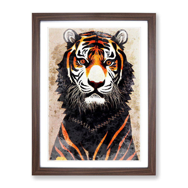 Tiger in Watercolour No.2 - Framed Print, 34cm H x 25cm W x 2cm D, Walnut Framed