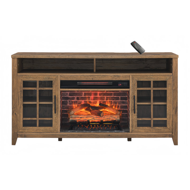 55 Inch Tv Media Stand With Electric Fireplace Kd Inserts Heater,Reclaimed Barnwood, Brown