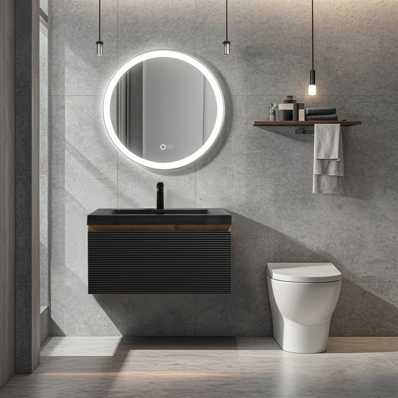 48 po Meuble-lavabo mural flottant avec chêne naturel et noir - pré-assemblé, 30"