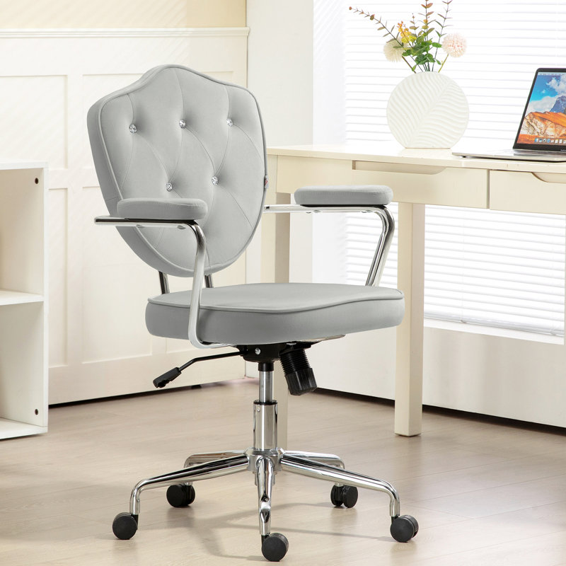 Mignon chaise de bureau à domicile, chaise de bureau d'ordinateur avec capitonnage à boutons, VaniChair pivotant