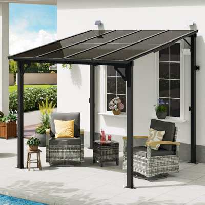Gazebo, Wall Mounted Gazebo, Lean To Metal Awnings Gazebos, Gazebo Pergola With Sloped Roof, Outdoor Patio Gazebo Awning For Backyard, Deck