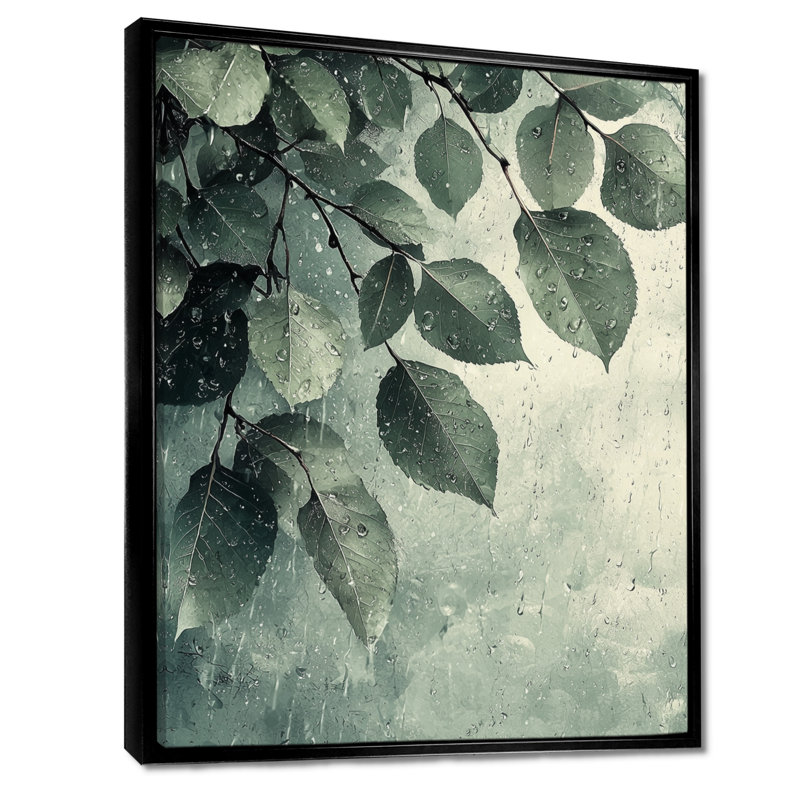 «Rainy Day Leaves Collage I», art sur toile, H 20 po x l 12 po, Impression encadrée, Noir