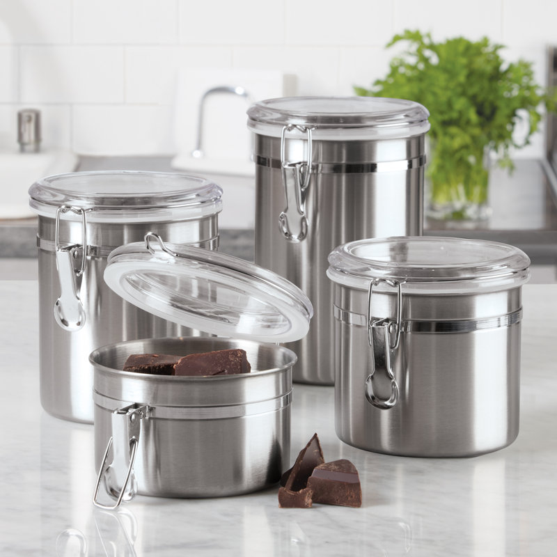 Stainless Steel and Clear 4-Piece Kitchen Canister Set