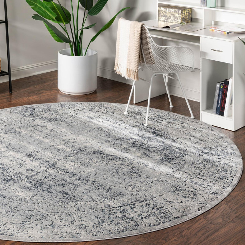 Lanett Oriental Blue/Gray Area Rug, Round 5'3"
