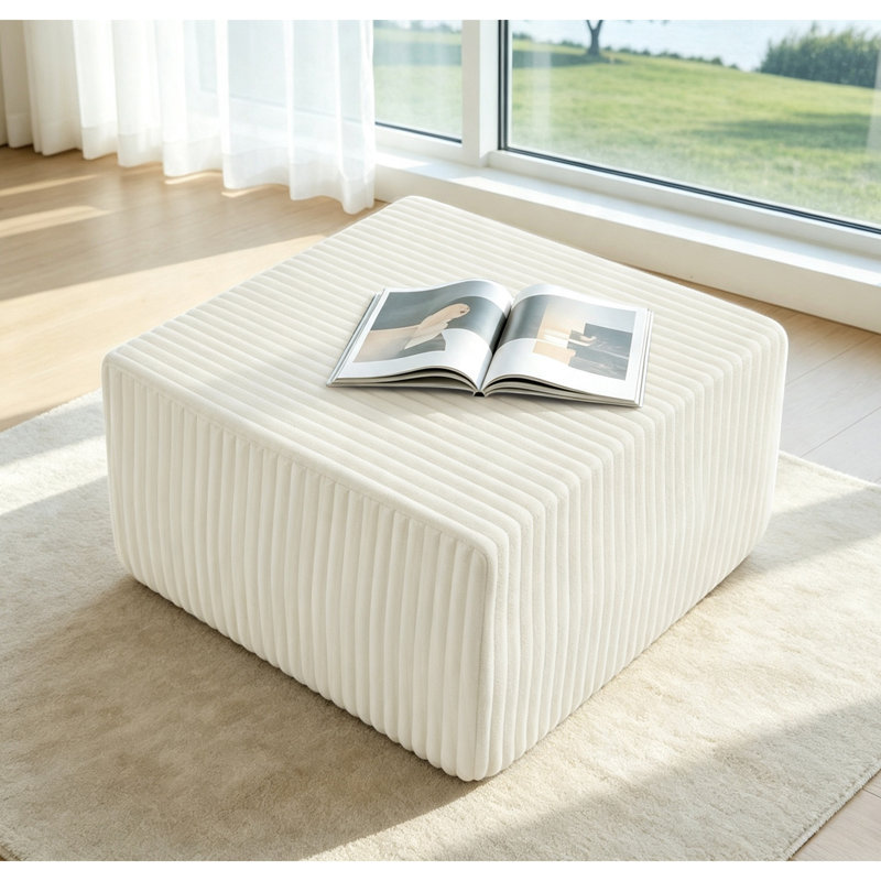 Poufs modernes en velours côtelé beige, cubes modulaires en mousse, repose-pieds portatifs pour la maison