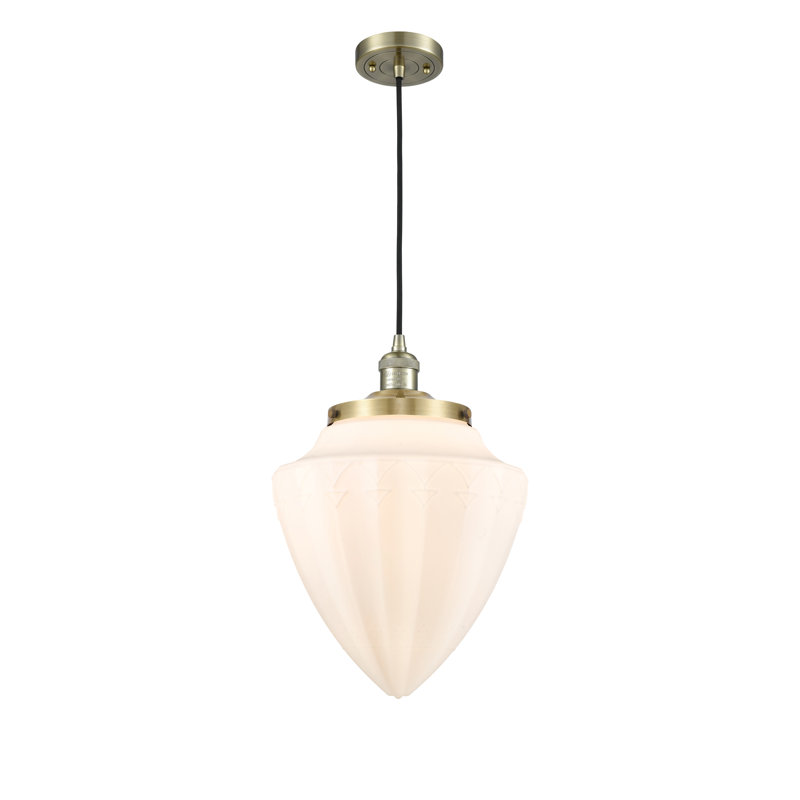 Luminaire suspendu simple à 1 lumière, Laiton antique, Blanc mat