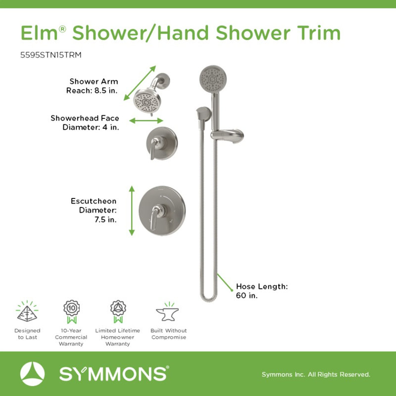 Elm HydroMersion Five Mode Shower Trim with Three Mode Hand Shower, Satin Nickel
