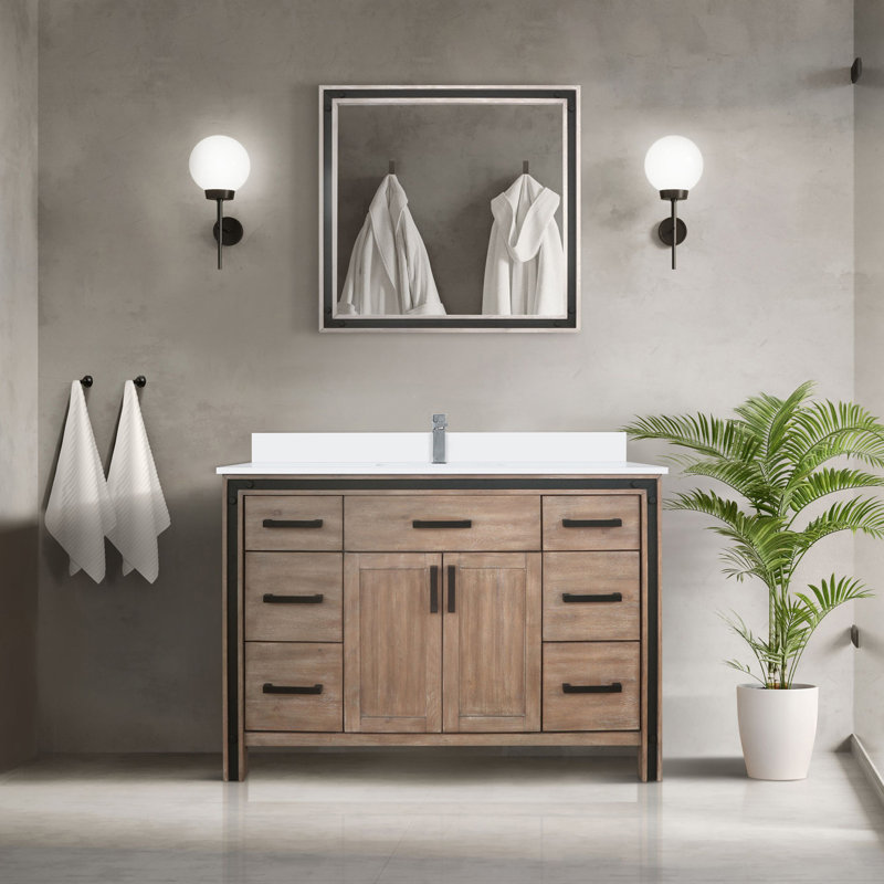 Meuble-lavabo double Augustine, Bois de grange rustique, 30", Marbre de culture blanc