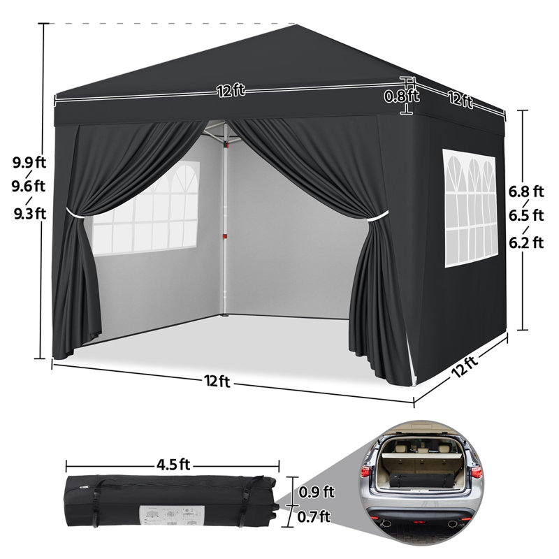 12x12 FT Pop Up Canopy Party Steel Wedding Tent with 4 Sidewalls, Black