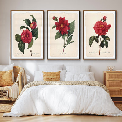Red Botanical I, ensemble de 3 toiles encadrées sur toile