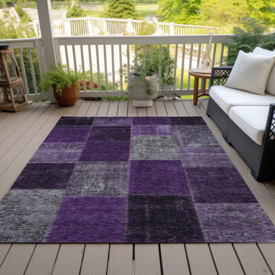 Tapis noir / mauve / gris en polyester tissé à la machine Ayush