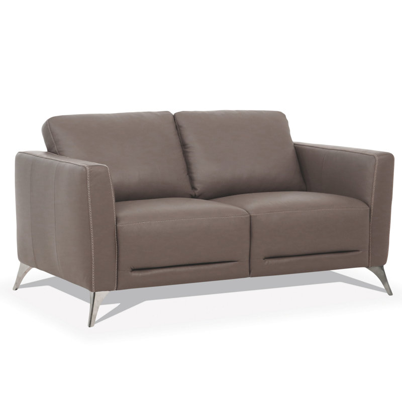 Dossett 59" Genuine Leather Square Arm Loveseat, Brown Faux Leather