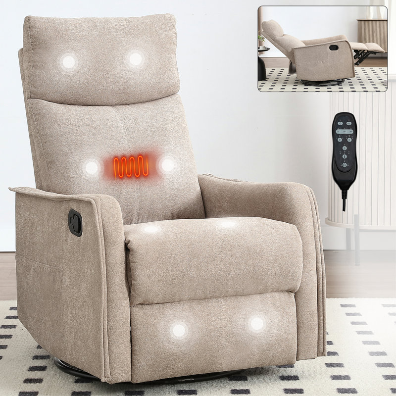 Heat Massage Manual Recliner Chair With Rocker And Swivel, Brown