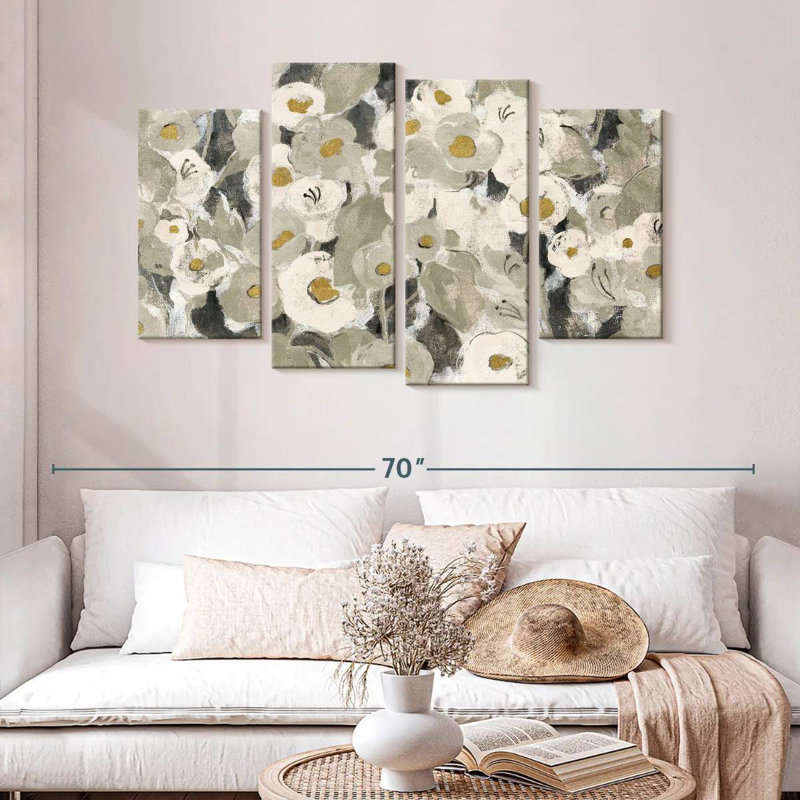 Harnek fleurs veloutées neutres, H 32 po x l 52 po