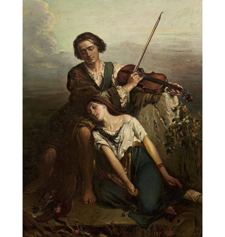 «Fiddler and a Gypsy Woman» par Louis Gallait - Art mural sur toile tendue avec châssis