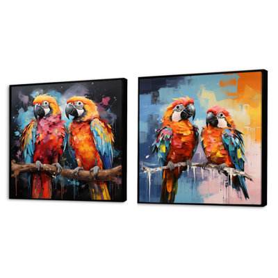 Vibrant Duets Parrot S - Animals Parrot Square Collage Set Of 2