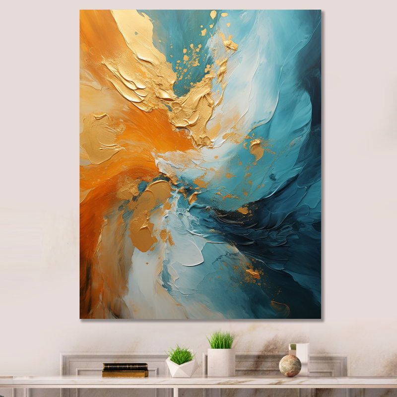 «Gold Turquoise Desert Mirage Spiral V», reproduction sur toile, H 40 po x l 30 po, Toile tendue