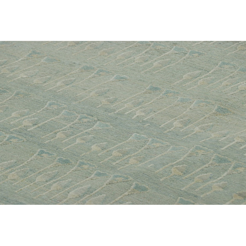 Rug & Kilim’S Block Print Custom Rug Design With Blue And Green Floral Patterns, Rectangle 10' x 14'