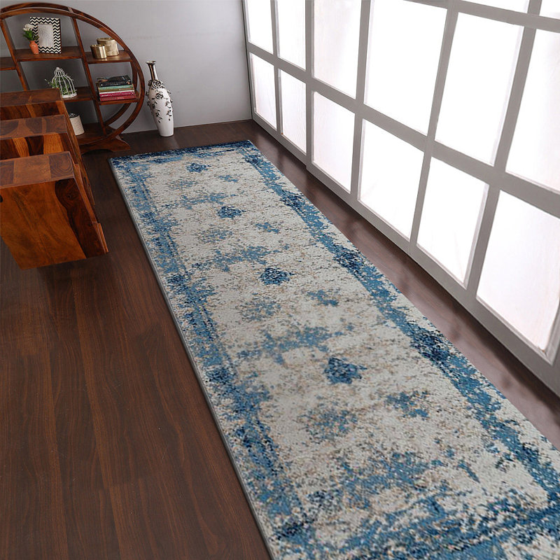 Machine Made Heatset Polyproplyene Area Rugs  - Runner, Beige Blue Color, Oriental Design, Low Pile Machine Made Area Rugs for Living Room, Bed Room