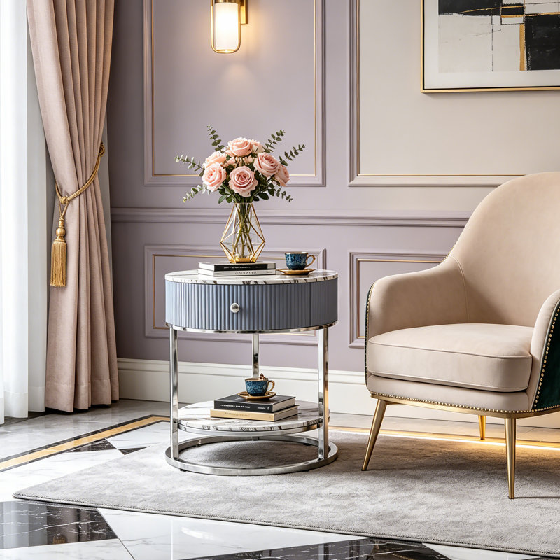 Frame End Table, Silver, Calacatta Gold/Silver