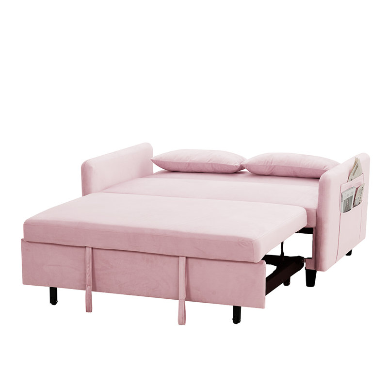 Sofa pull-out bed includes two pillows, Pink Velvet