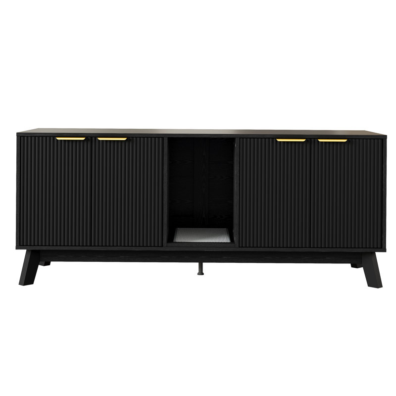 Enceinte de litière pour chat pour 2 chats, meubles de litière cachée avec tapis de litière pour chat, grande maison pour animaux de compagnie avec chambre double, table d'appoint en bois pour meuble télé, noir
