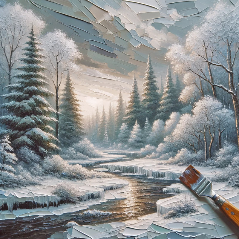 «Dawn's First Light: Textured Winter Sunrise Over A Stream», reproduction sur toile, H 40 po x l 40 po x P 1,5 po