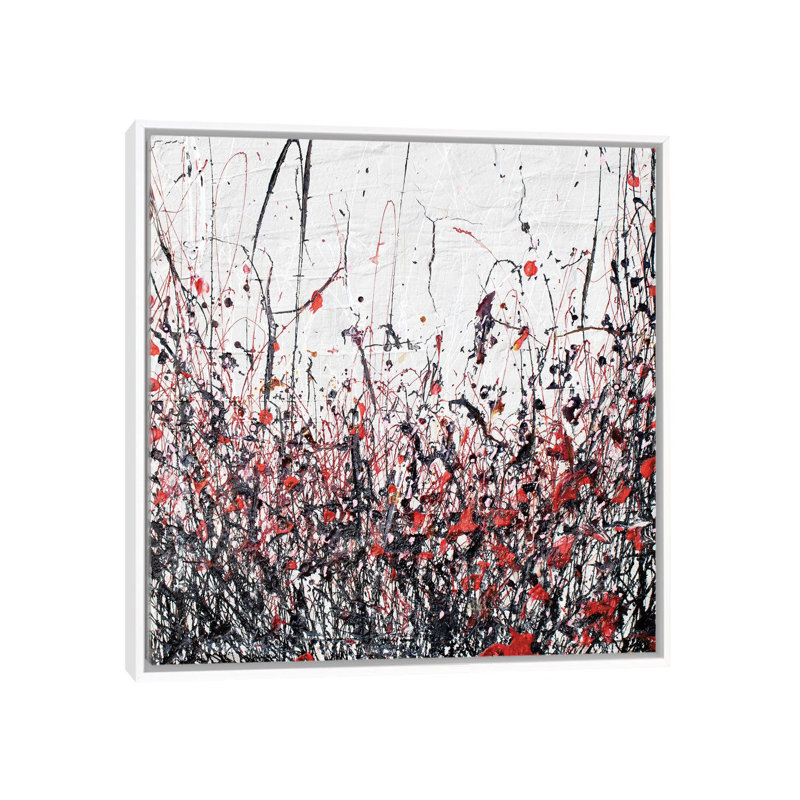 Abtract Poppies In Red by Donatella Marraoni - Painting on Canvas, 45.72 cm H x 45.72 cm W, White Framed