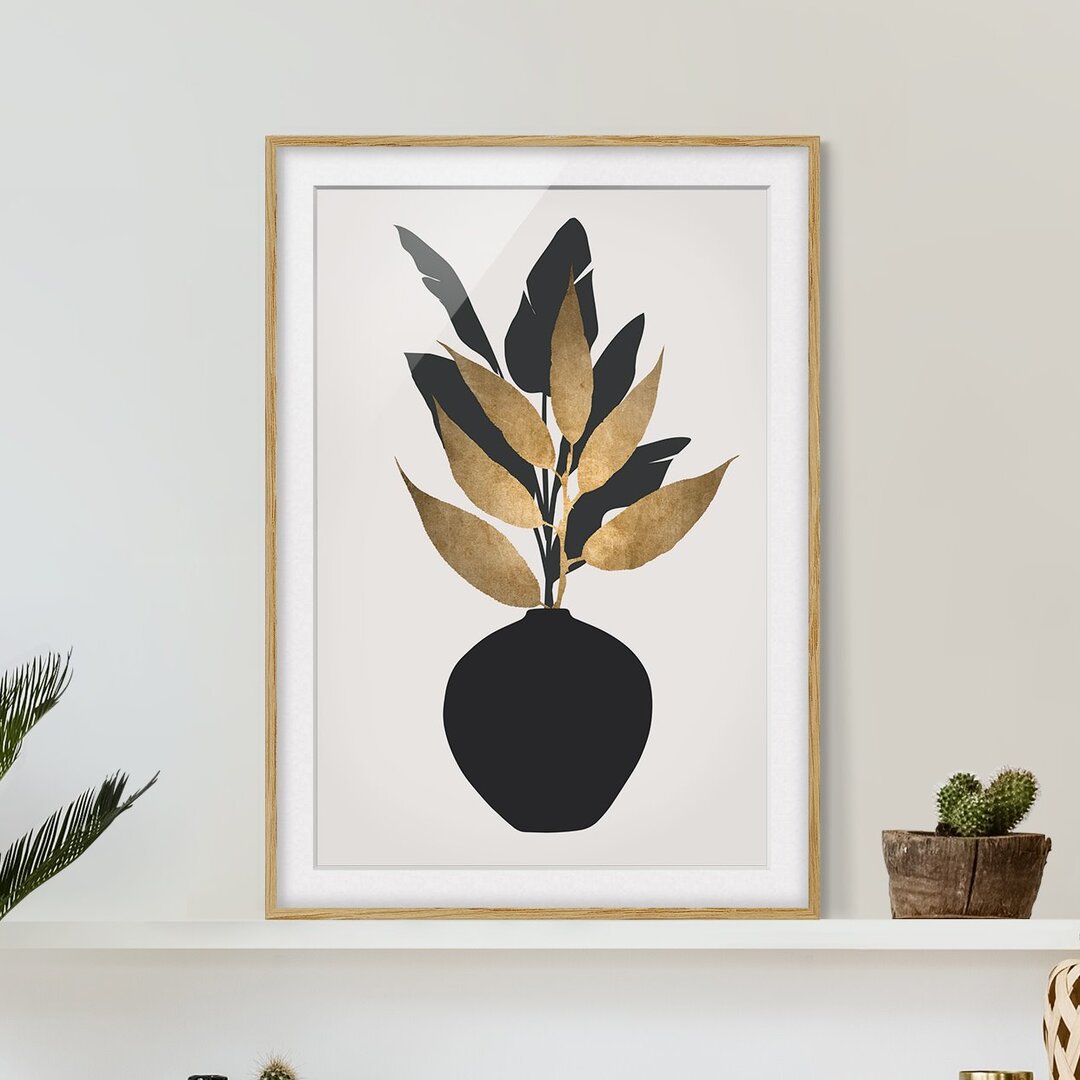 Gerahmtes Poster Plant World - Gold and Black