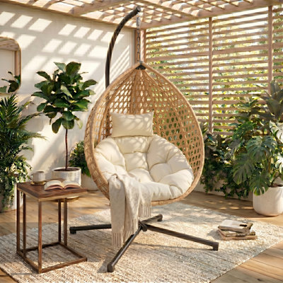Fauteuil à œufs suspendu avec support, chaise hamac en rotin PE pliable avec coussin pour balcon extérieur