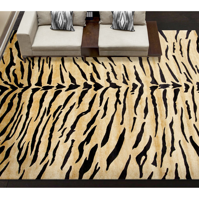 Tapis doré et noir noué à la main de haute qualité