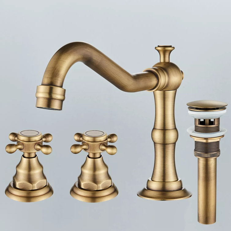 8 inch 2 Handles 3 Holes Widespread Bathroom Sink Faucet Bathroom Vanity Faucet Basin Mixer Tap Faucet Matching Pop Up Drain with Overflow
