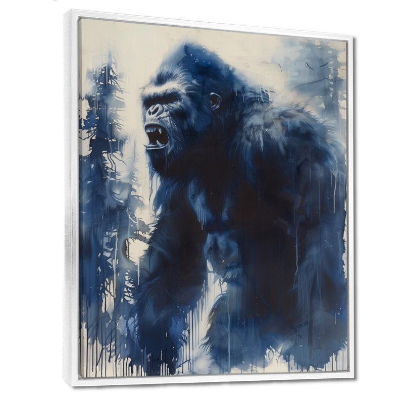 «Blue Grey Mythic Majesty Winter Bigfoot», impression d'art mural Bigfoot, Toile encadrée flottée blanche