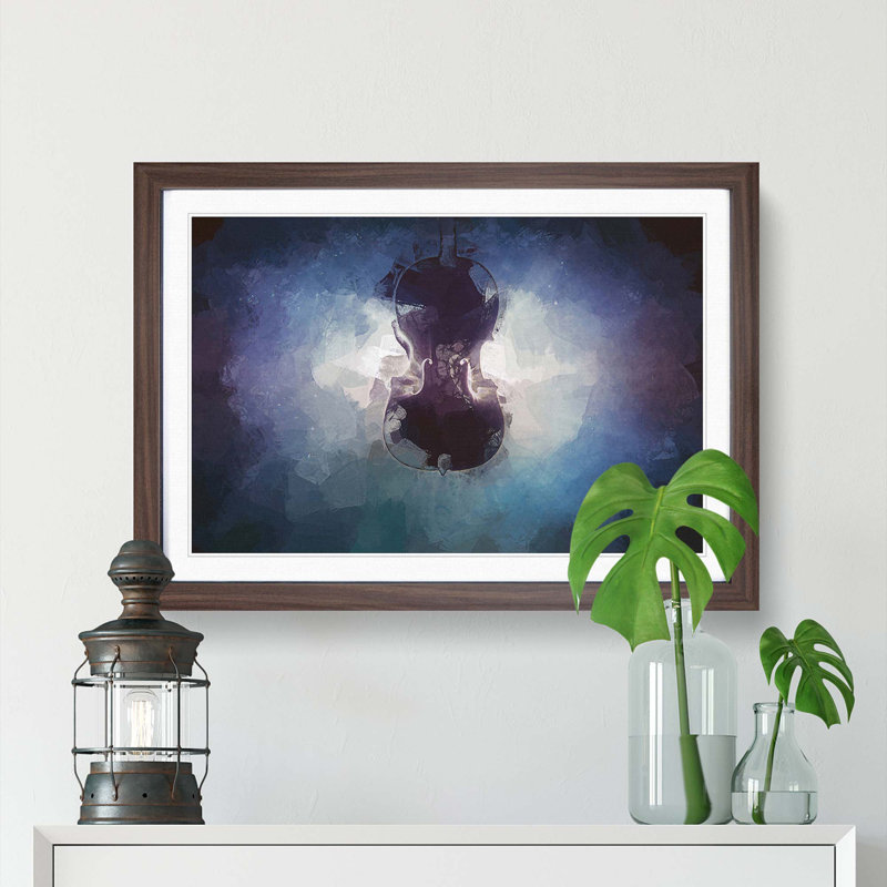 Submerged Cello in Abstract - Framed Print, 62cm H x 87cm W x 2cm D, Walnut Framed