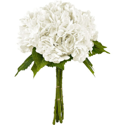5Pcs Latex Faux Real Touch Large Hydrangea Flowers With Long Stems & Leaves For Home Office Decor Wedding Party Arrangements