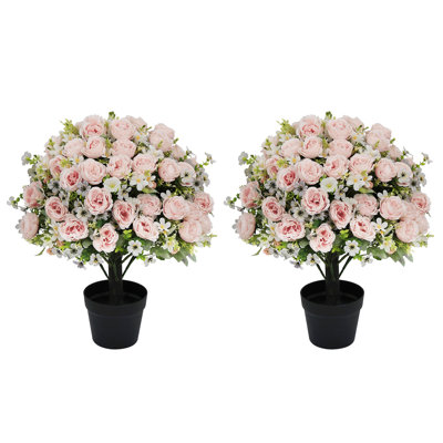 Topiaire de buis artificiel 24 po avec fleurs de pivoines crème, plante en pot pour l'intérieur, extérieur, porche, entrée, patio, jardin, maison, printemps, été, automne, décoration saisonnière