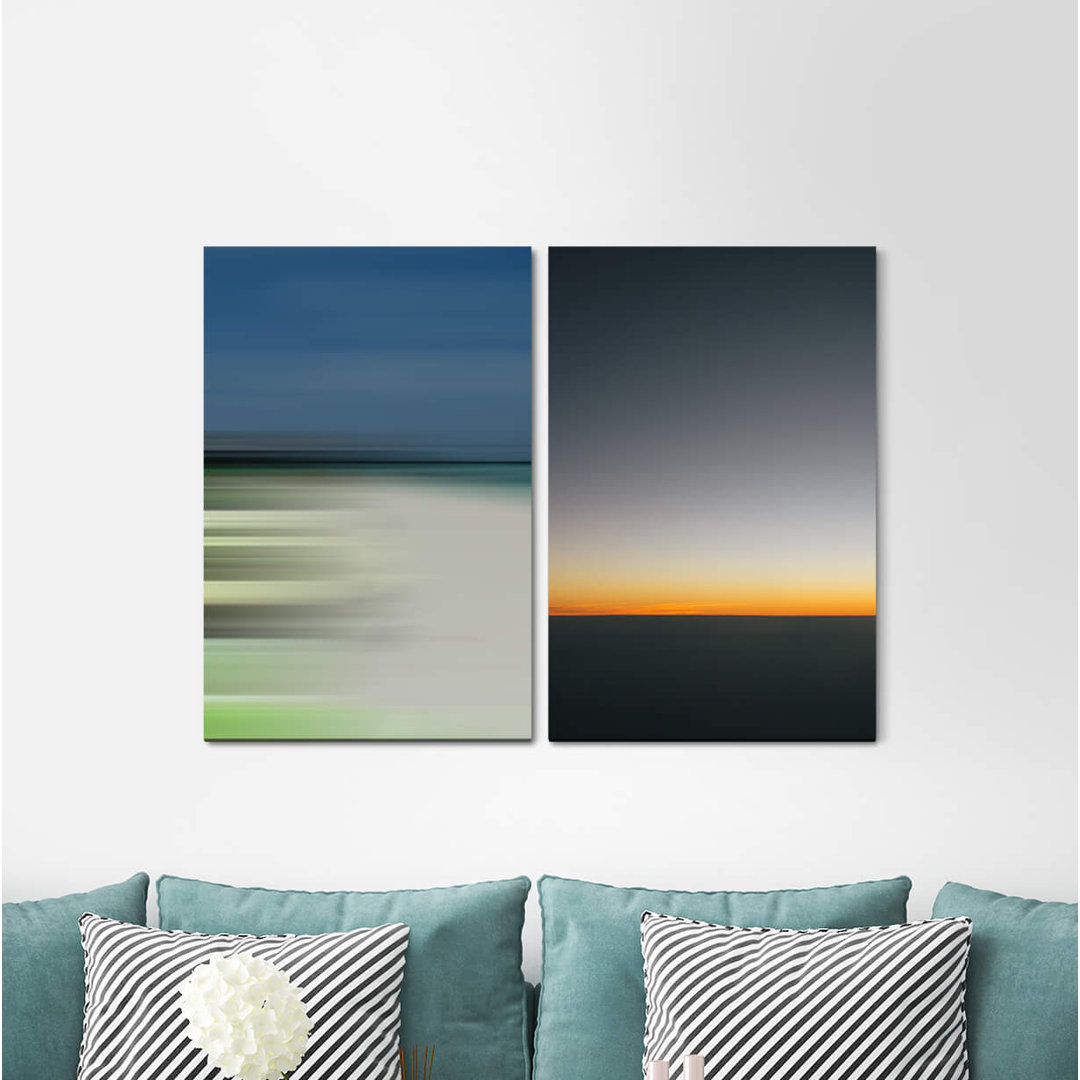 2-tlg. Leinwandbilder-Set - Grafikdruck „Horizon Dusk Dusk Sunset Harmonious Minimal”