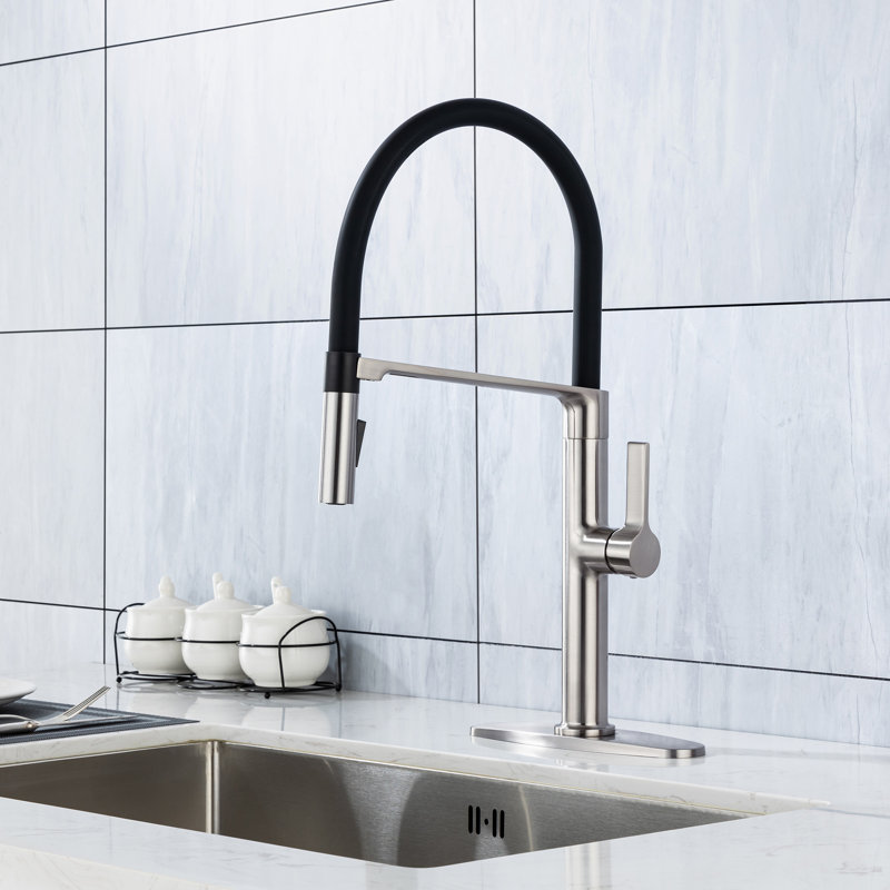 Robinet de cuisine magnétique à poignée simple en nickel brossé, Chrome