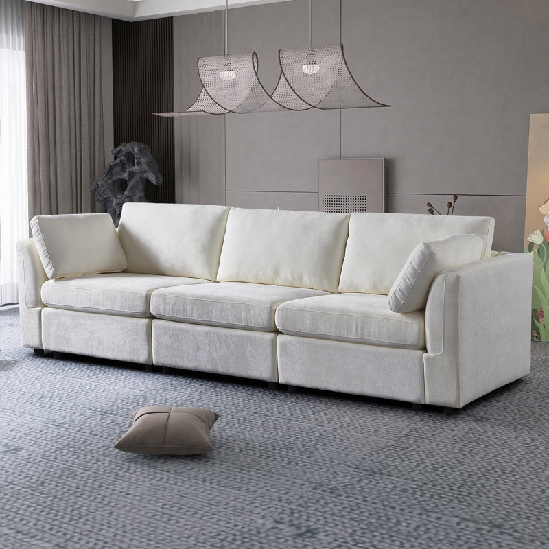 Upholstered 112.99'' Sofa, Cream/White