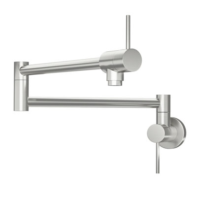 Wall Mounted Single Hole Two - Handle Pot Filler Faucet In Brushed Nickel, 360 Rotation, Foldable And Stretchable, Brass For Kitchen Use On Efficiency Nickel Faucet, Installation, Handles, Rotatable,