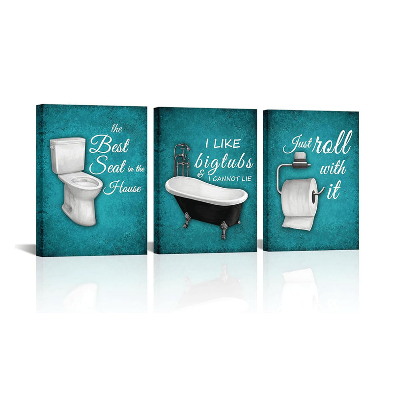3 Piece Wrapped Canvas Print, Teal