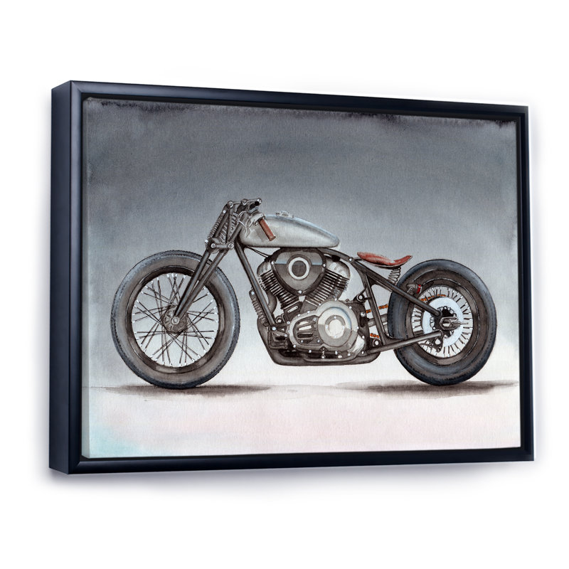 Moto personnalisée sur fond gris - impression sur toile, H 16 po x l 32 po x P 1 po, Cadre flottant noir