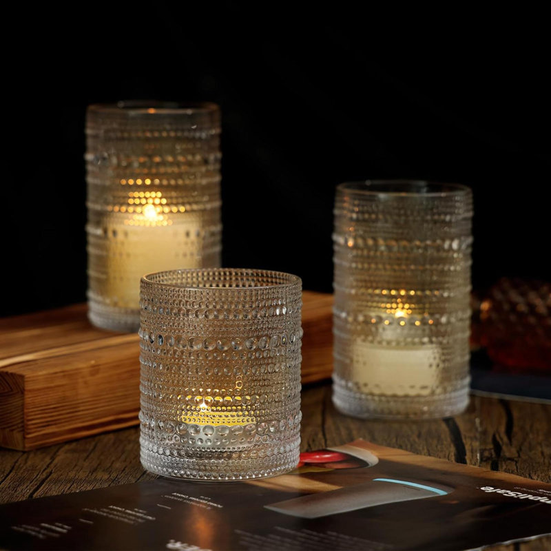 Hobnail Drinking Glasses Set Of 12, 12 Oz Highball Glasses & 10 Oz Cocktail Glasses, Clear Embossed Boho Glass Cups Kitchen Bar Tumbler Glassware Set