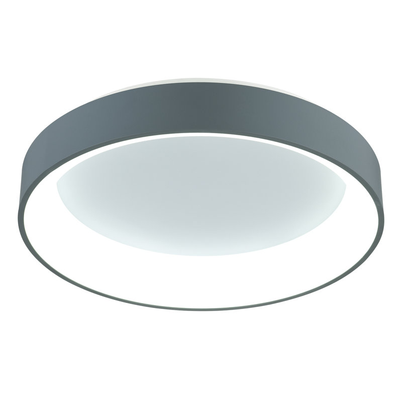 24'' Gray & White Modern LED Flush Mount Ceiling Light for Bedroom, Entryway, Hallway – Integrated LED Drum Shade Fixture