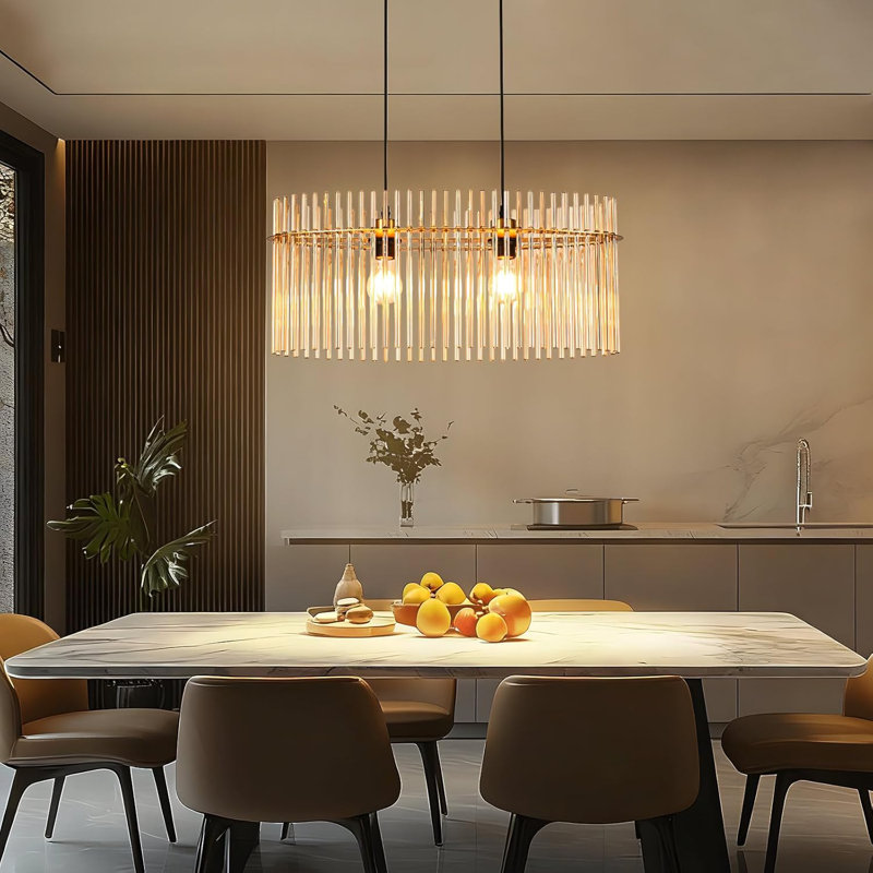 2-Light Elongated Oval Kitchen Island Pedant, Gold